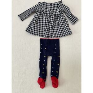 Mayoral newborn Girls 100% Cotton Black Gingham Embroidered & Tights 2-4 Months
